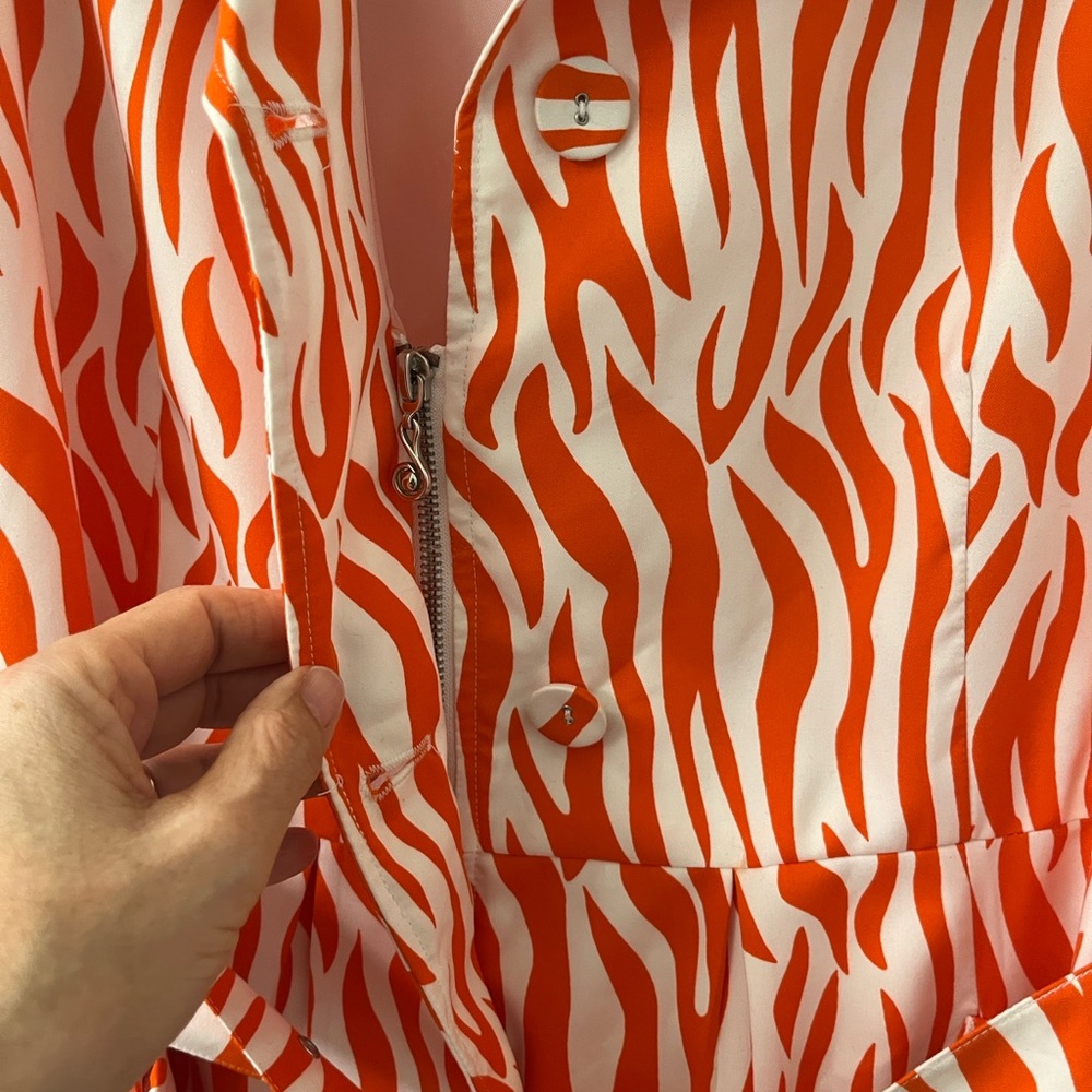 Samuel Dong Orange and White Zebra Print Trench Coat / Dress - Picture 6 of 8